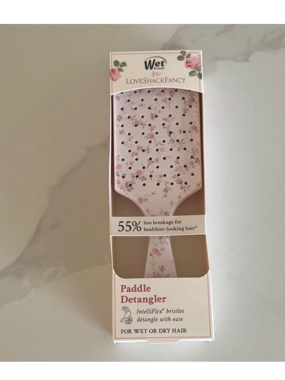 LoveShackFancy Pink Floral Paddle Detangler Brush